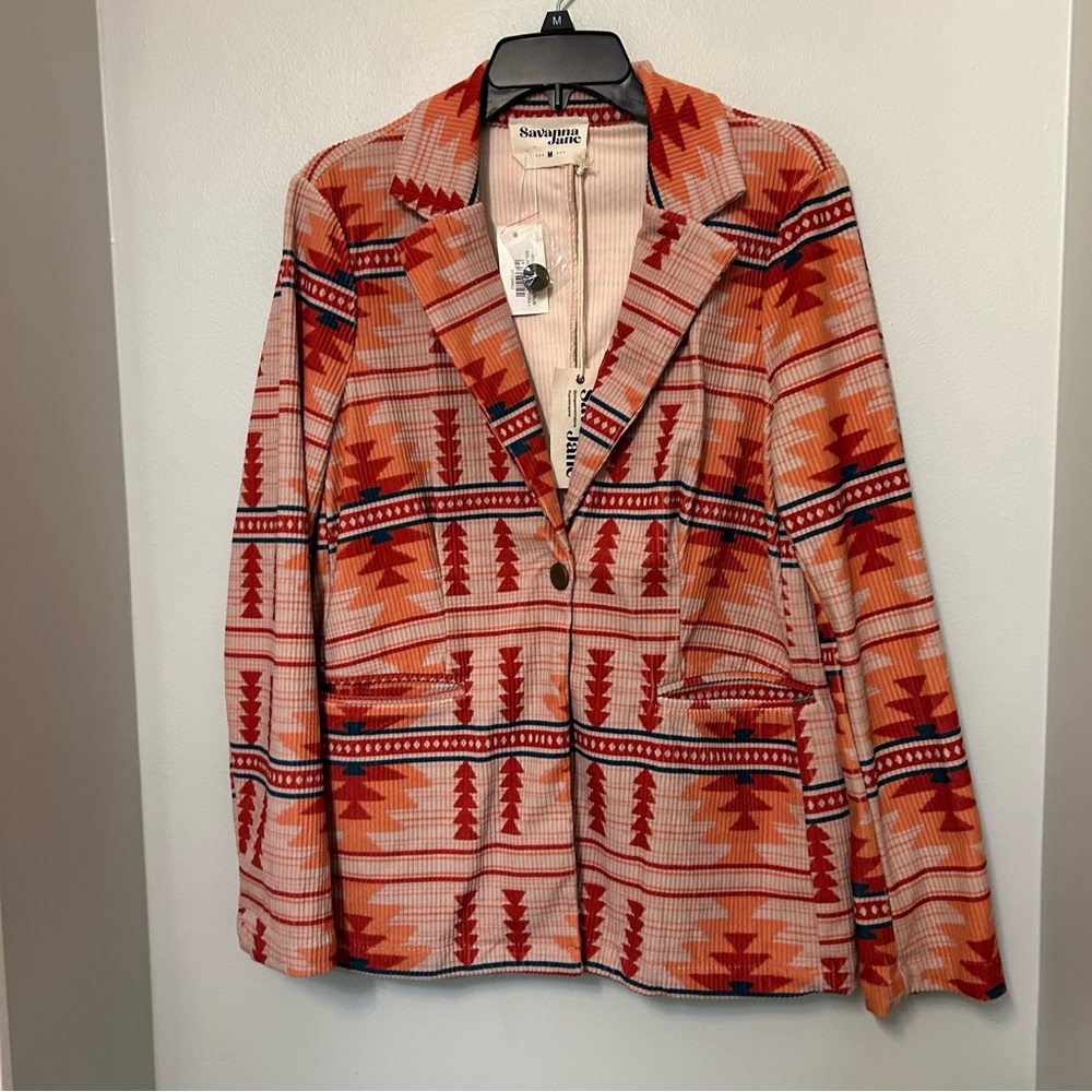 Savanna Jane Women's Blazer‎ - Red and Orange Pattern